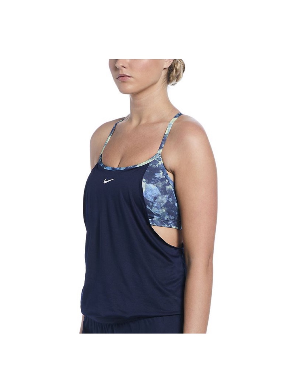 NWT Nike Swim Floral Layered Midnight Navy Tankini Top (L)